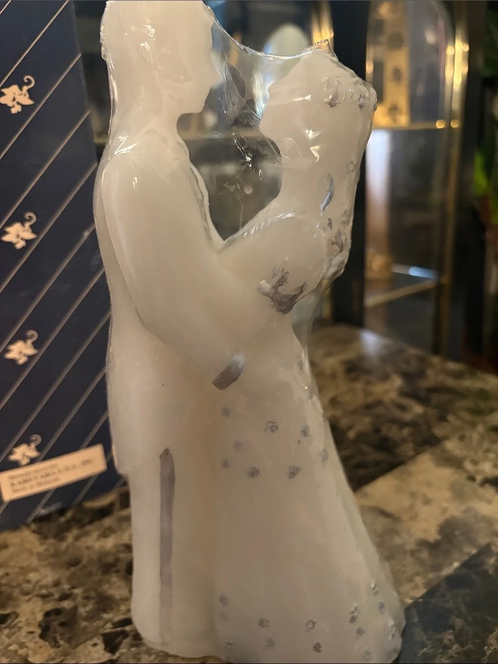 Vintage Allure White and Silver Embracing Couple Candle Figurine